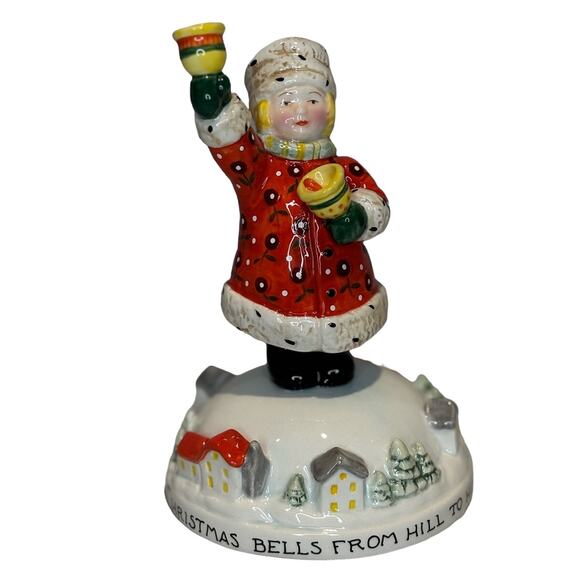 VTG 1996 Mary Engelbreit Girl with Bells Christmas Figurine, 6" EUC - Picture 1 of 4